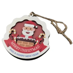Деревянные новогодние игрушки с подсветкой 95х90х10мм. Marry Christmas для вашего логотипа